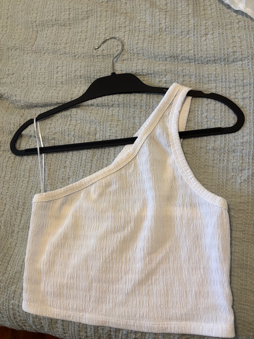 American Eagle White One-Shoulder Cropped Tank Top